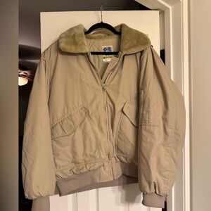 Mou Beige Jacket with Plush Fur Collar XL